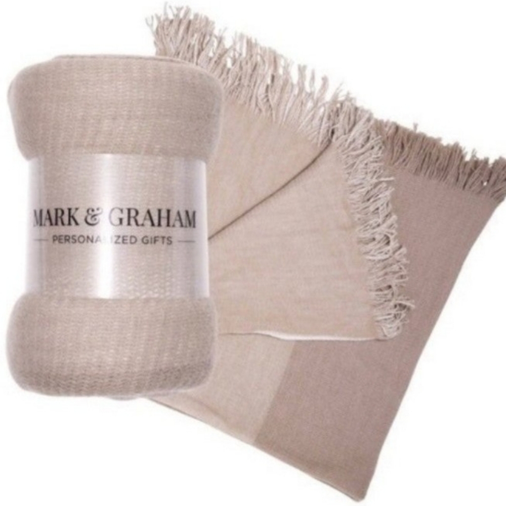Mark & Graham Tan Throw with Fringe Accents